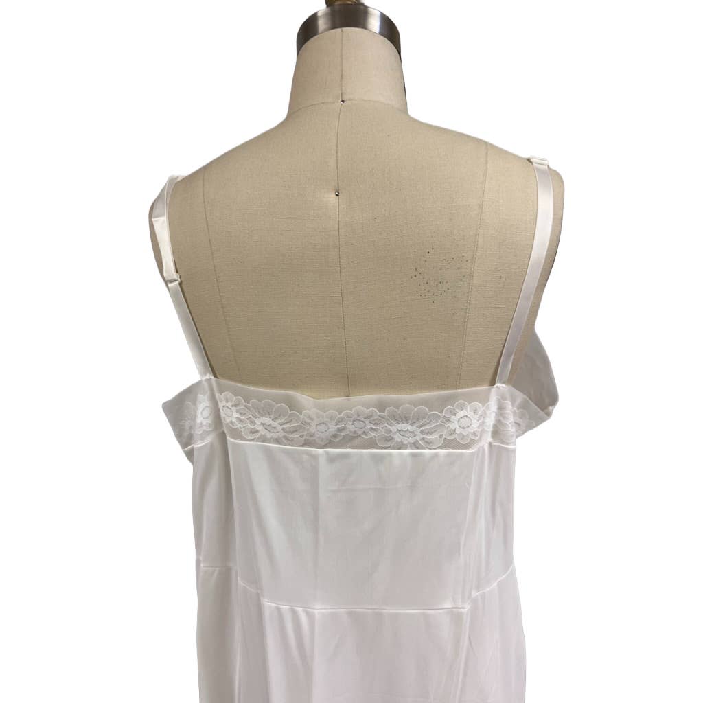 Vtg 1950s Vanity Fair Full Slip - 100% Nylon - Sheer Bodice/Cups - SZ 44L - White Vanity Fair