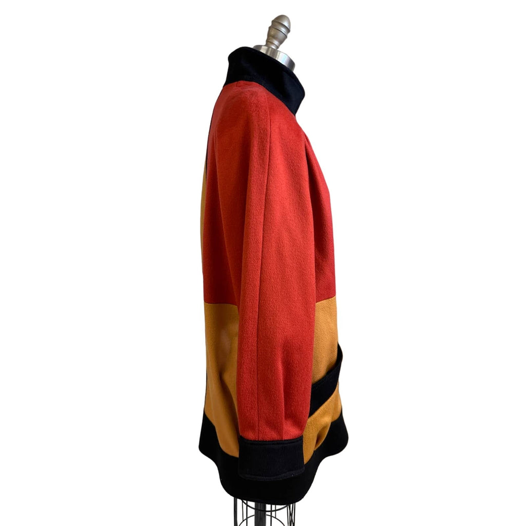 80s Vtg Retro Steve Evans Color Block Wool Coat Womens L Orange Yellow Black coat Steve Evans