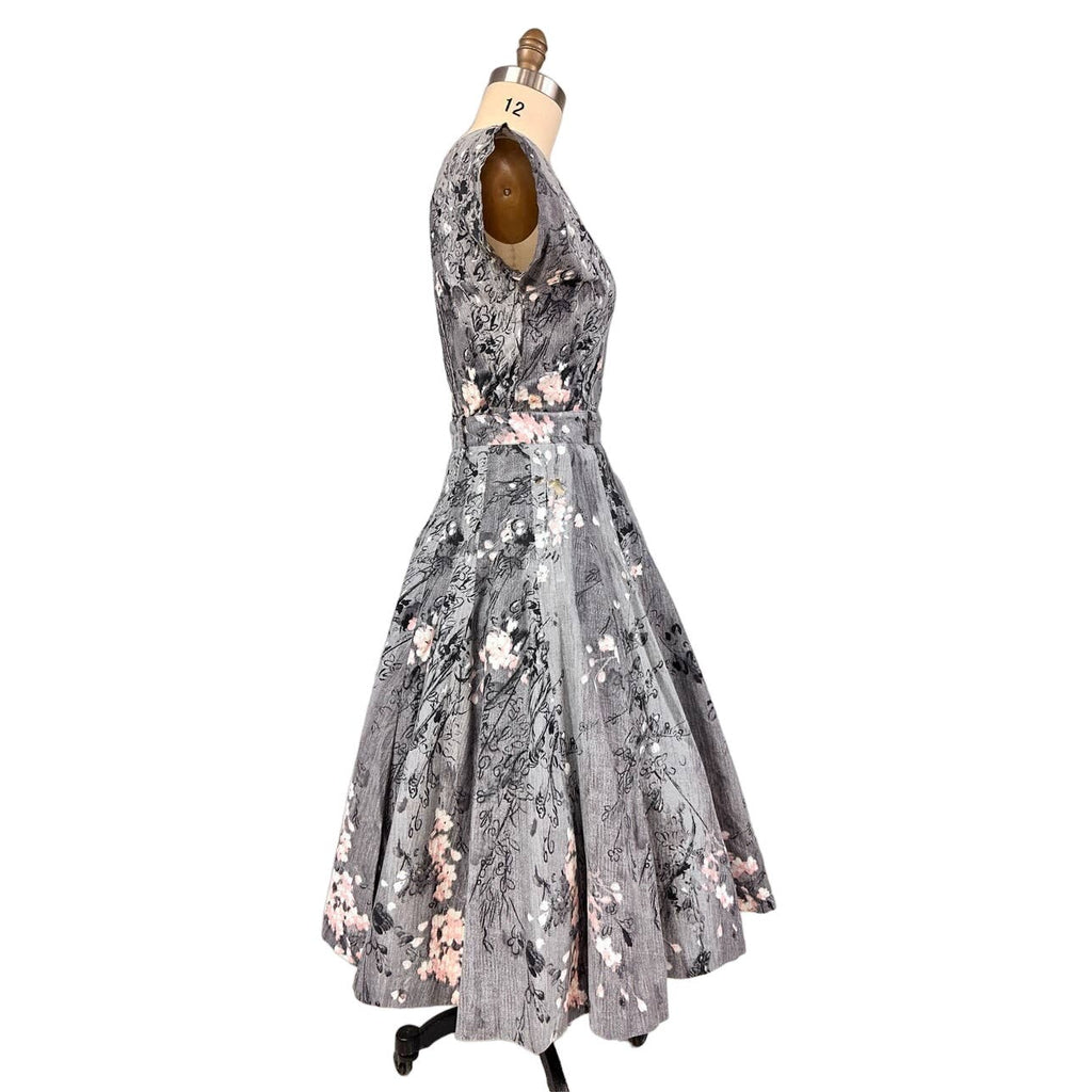 1950s VTG Philmont Sportswear of Miami Grey/Pink Floral Circle Skirt Set M/L Philmont Sportswear