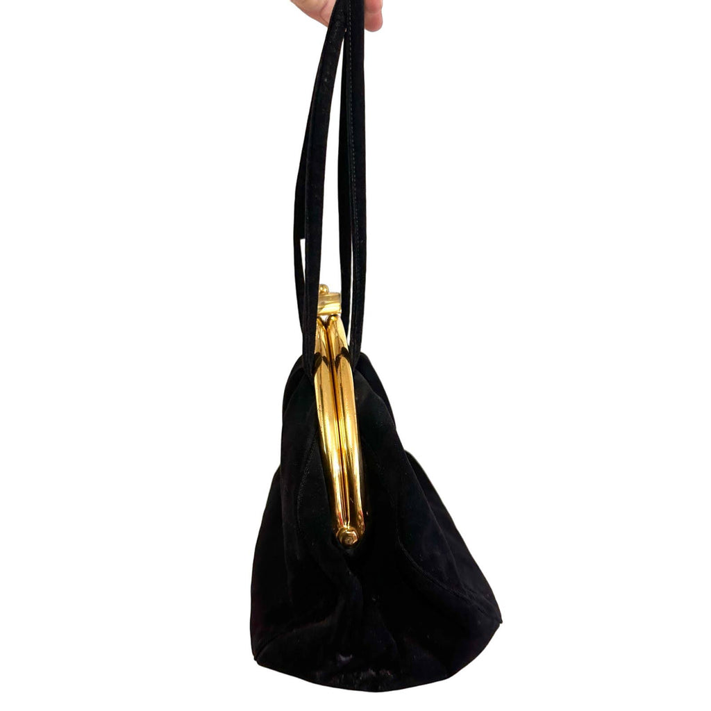 VTG 1940s Black Top Handle Purse Gold Frame Lucite Circle Clasp New Arrivals The Best Vintage Clothing