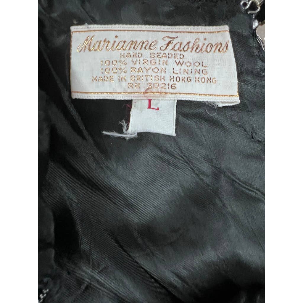 Vintage Marianne Fashions Beaded Wool Shell Black NWT L 1950s Hong Kong Marianne