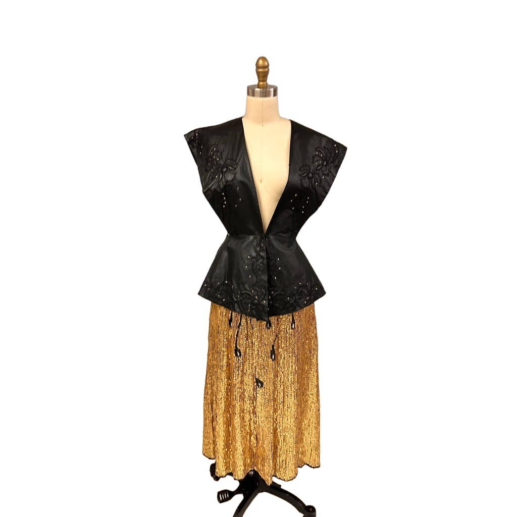 VTG 80s Gold Sequined Skirt Beaded Peacock Feather Design Sz S New Arrivals Unbranded