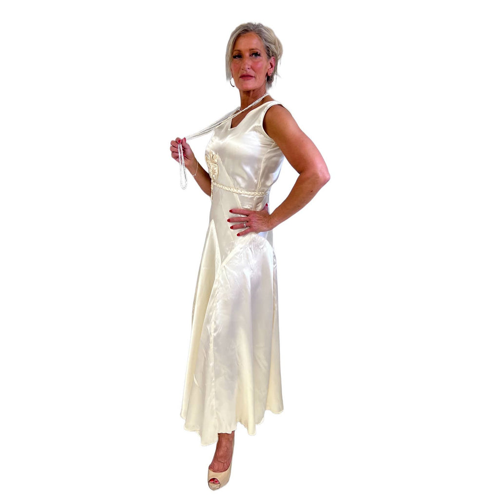 VTg 1930s Bias-Cut Wedding Gown Ivory Satin Small Unbranded