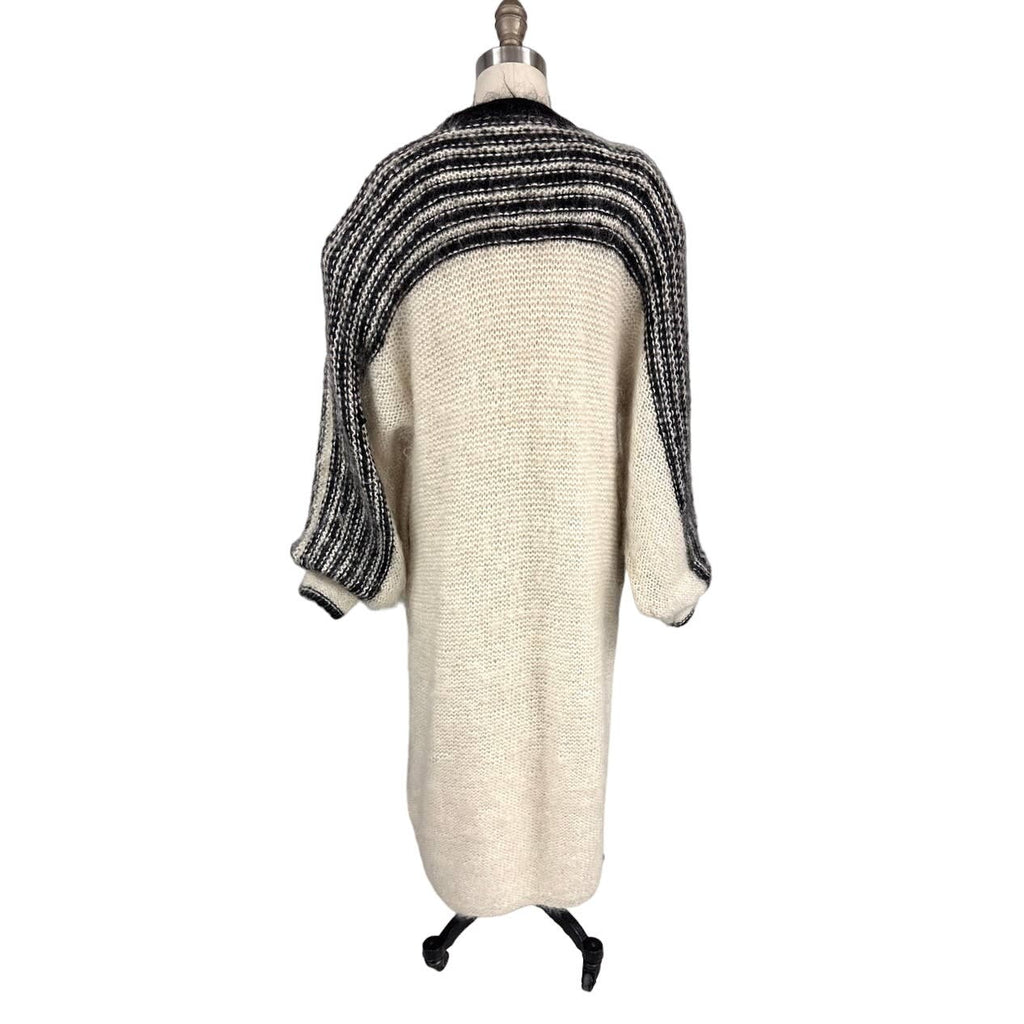 80s VTG Nannell Mohair Lined Sweater Coat Cream/Blk Sz M Striking Stripes New Arrivals Nannell