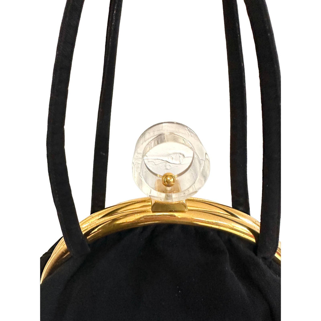 VTG 1940s Black Top Handle Purse Gold Frame Lucite Circle Clasp New Arrivals The Best Vintage Clothing