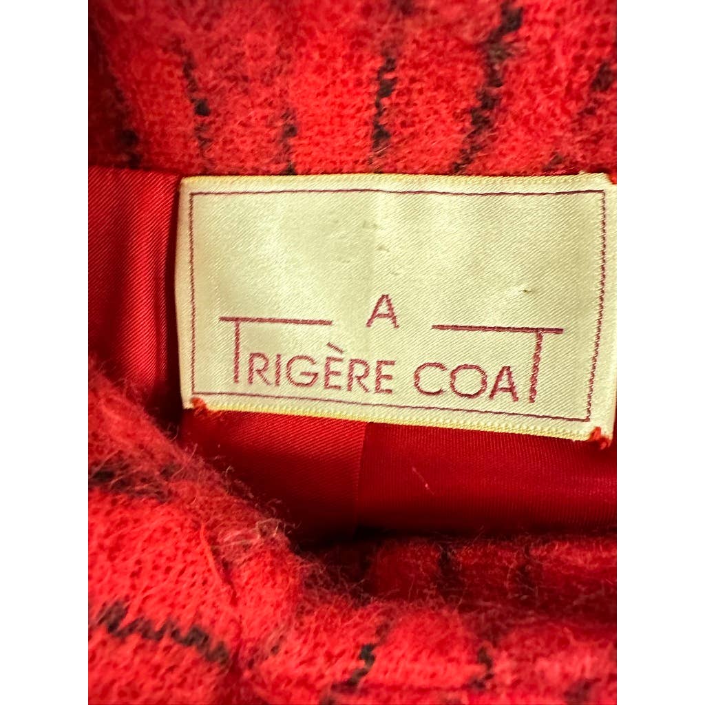 Pauline Trigere Coat Vintage Wool Sz 6/S Red Black Stripe Fuzzy 1970s-80s Pauline Trigere