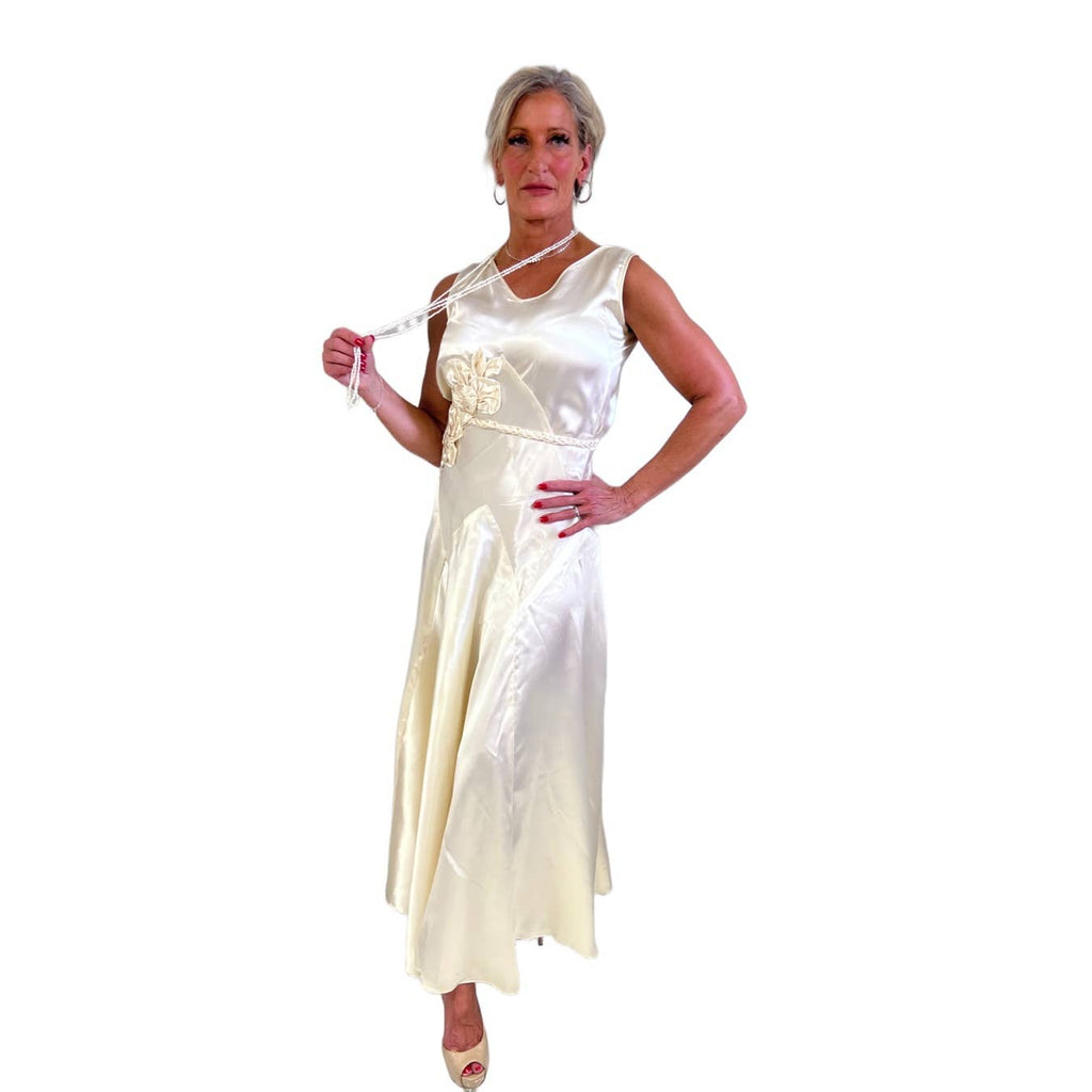 VTg 1930s Bias-Cut Wedding Gown Ivory Satin Small Unbranded