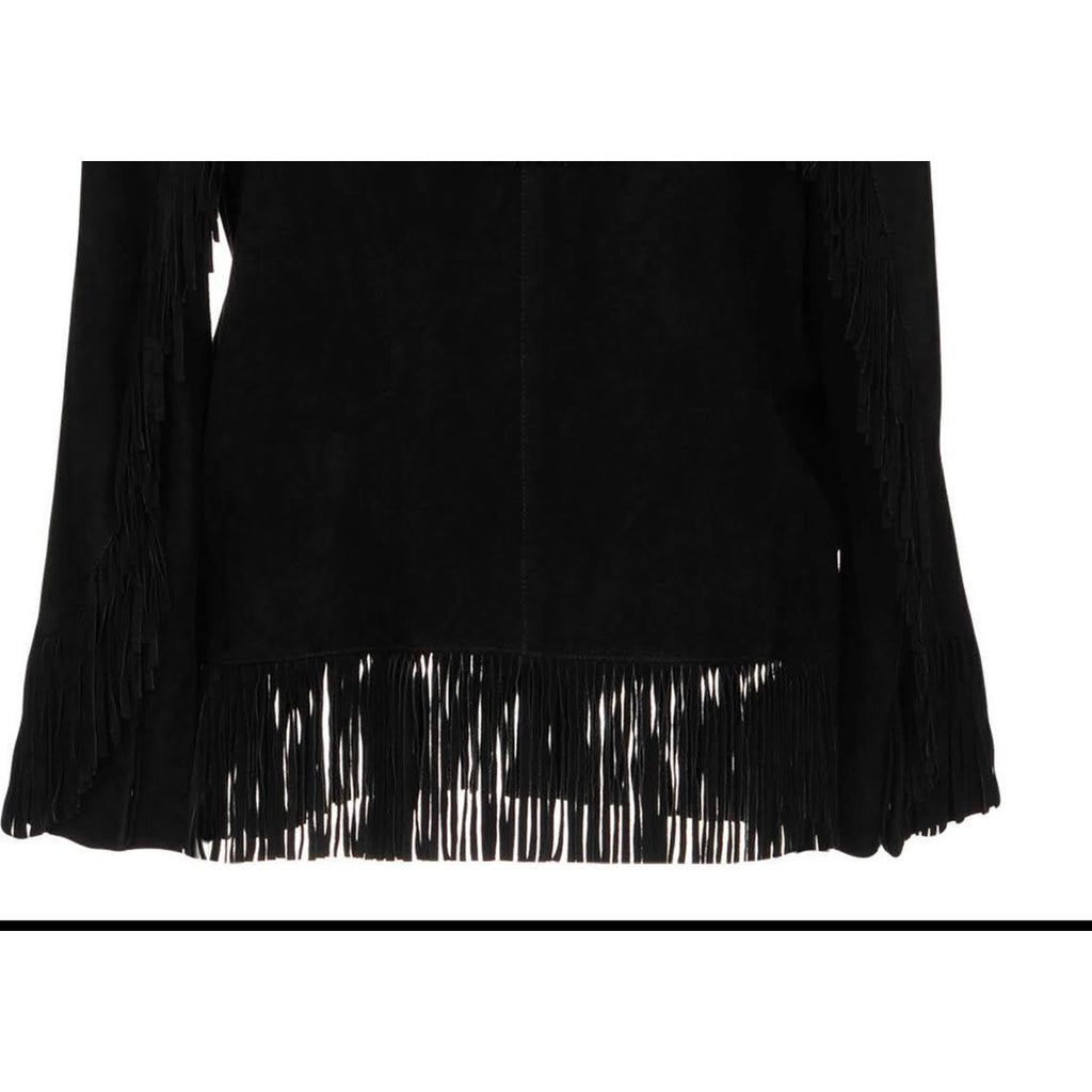 AS65 Black Suede Fringe Moto Jacket Italy NWT 70s Western Rock Glam Small AS65
