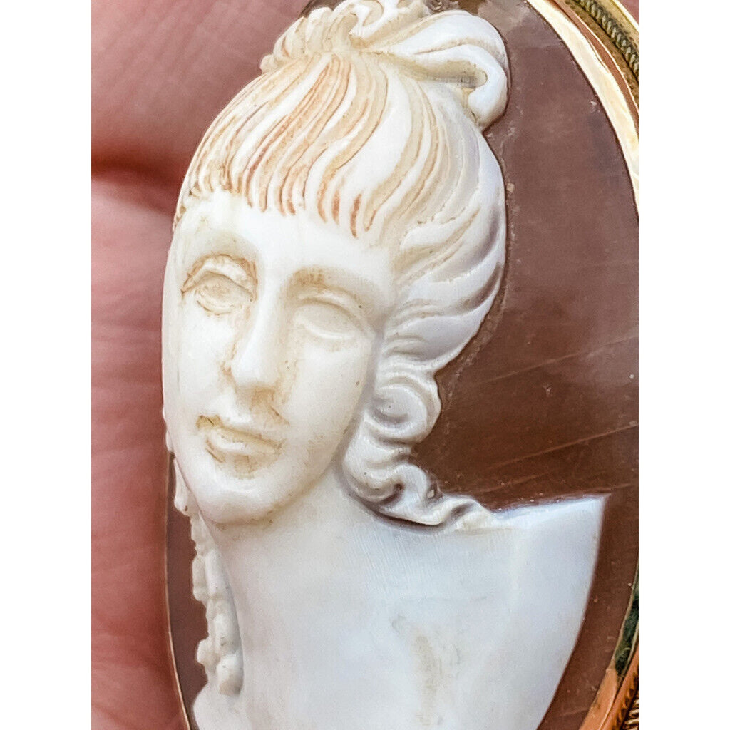 VTG 1800s 14K Gold Cameo Brooch & Earrings Set Grand Tour Roman Classical Beauty Unbranded