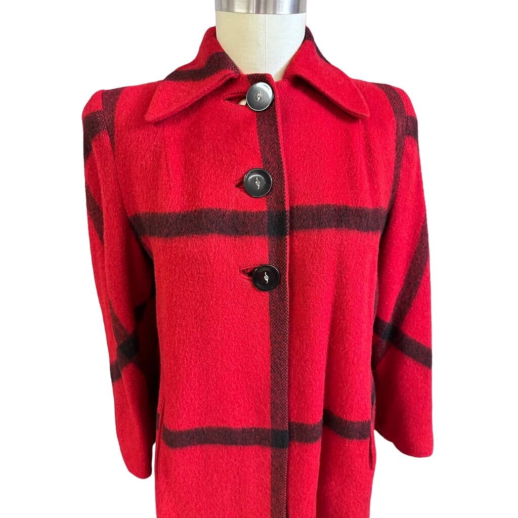 VTG 1940s Swing Coat Red Black Womens L/ XLRAND OF CALIFORNIA EXCLUSIVE DESIGN Rand of California