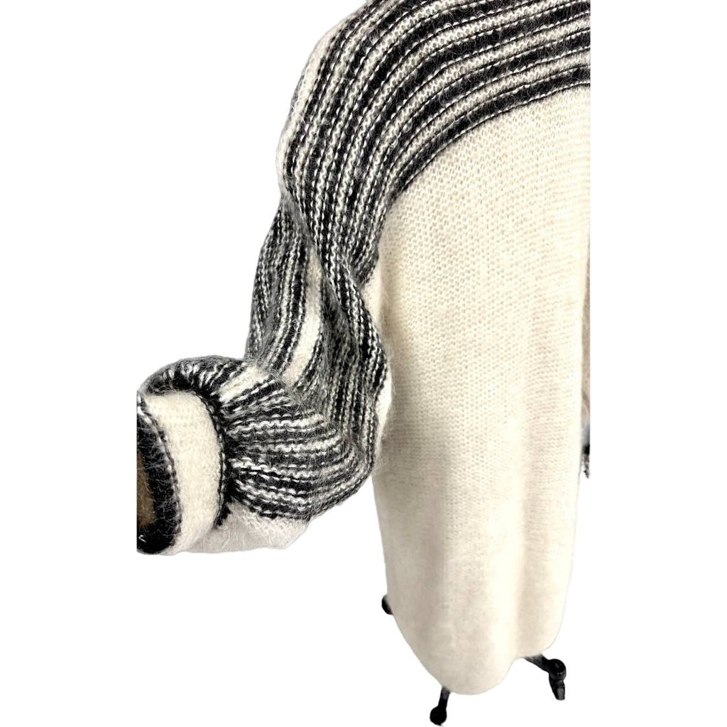 80s VTG Nannell Mohair Lined Sweater Coat Cream/Blk Sz M Striking Stripes New Arrivals Nannell