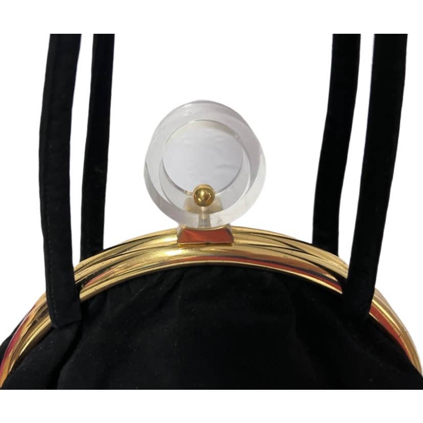 VTG 1940s Black Top Handle Purse Gold Frame Lucite Circle Clasp New Arrivals The Best Vintage Clothing