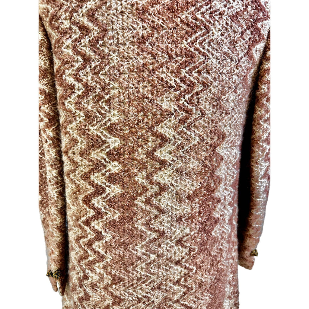 VTG 1970s Retro Womens Coat Rusty Zigzag Woven Wool w/ Rhinestone Cone Buttons Sz S/M coat Handmade