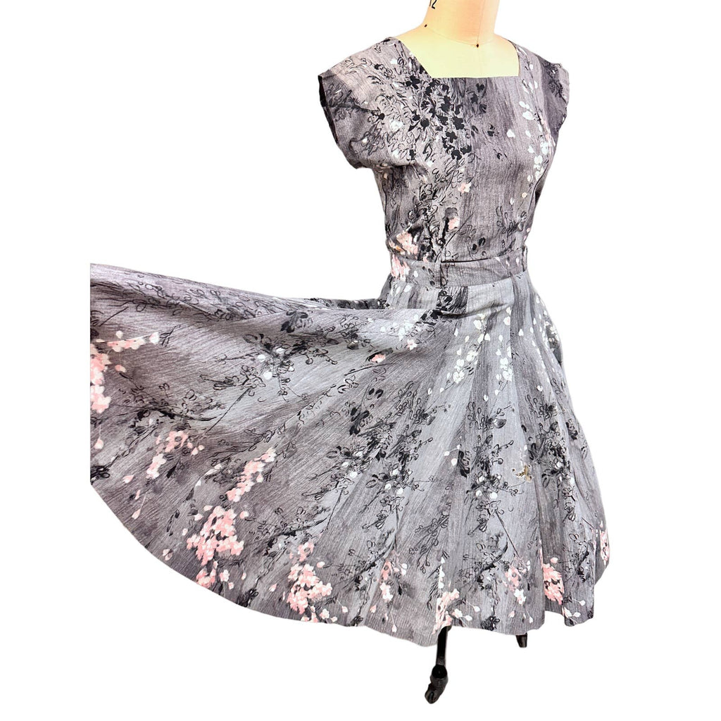 1950s VTG Philmont Sportswear of Miami Grey/Pink Floral Circle Skirt Set M/L Philmont Sportswear