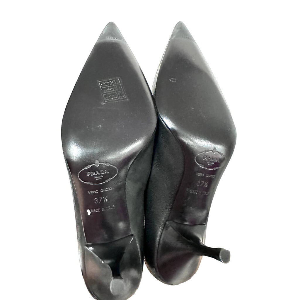 Prada Calzature Donna NIB vtg Stiletto heels nero black Perf Size 37.5/7.5 RARE Prada