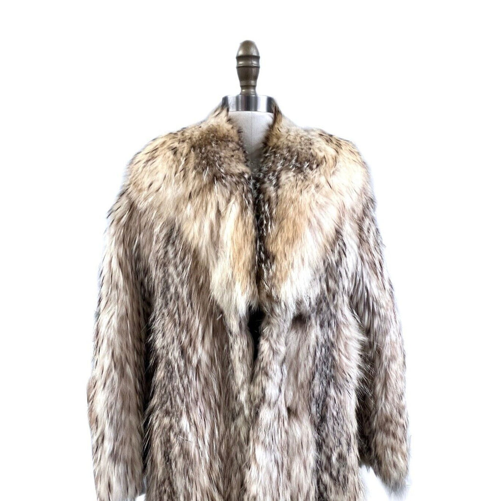 VTG Coyote Fur Trench Coat Women S/M Int. Collection Supreme Haute Grille Haute Grille