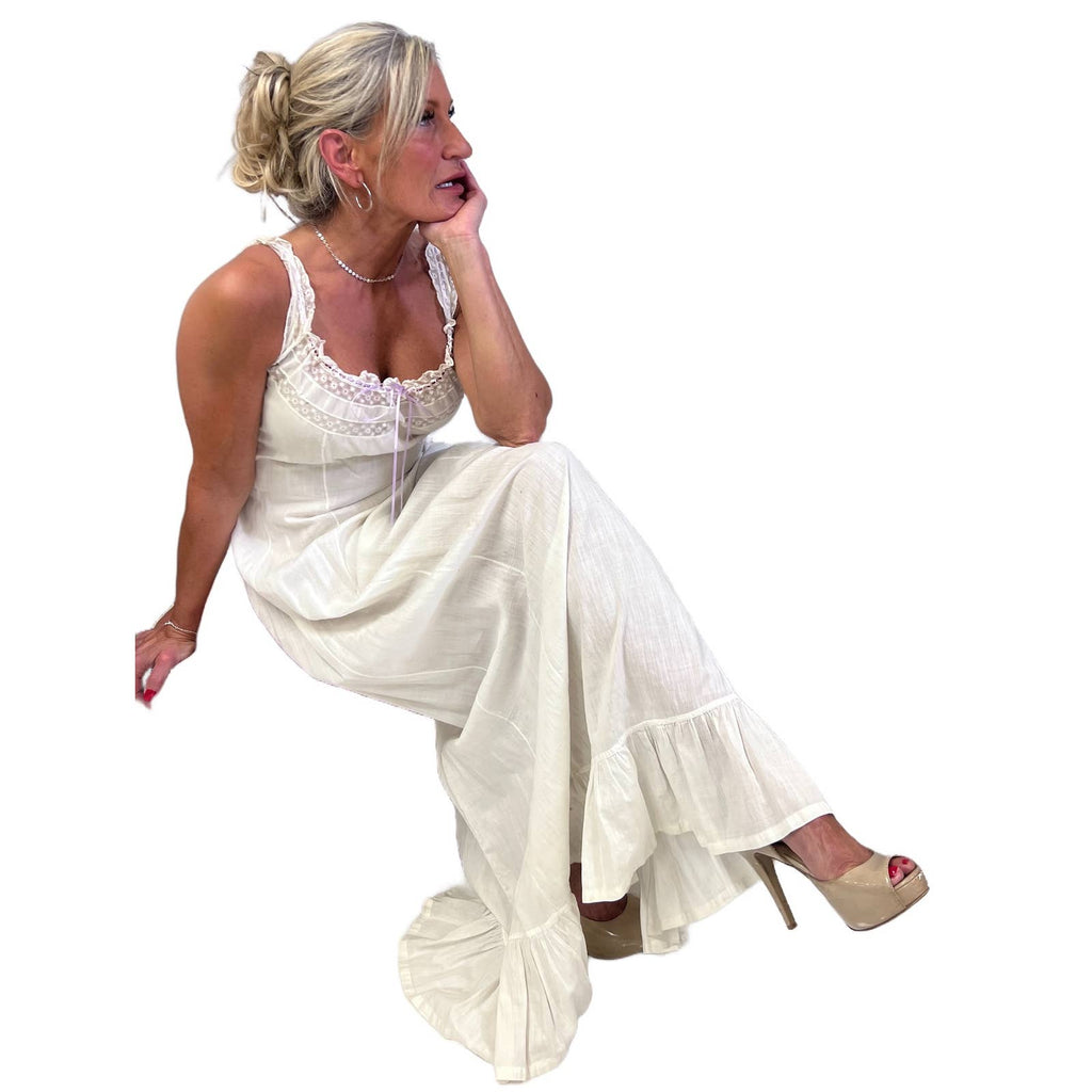 Antique White Cotton Lawn Long Chemise Victorian S/M Handmade