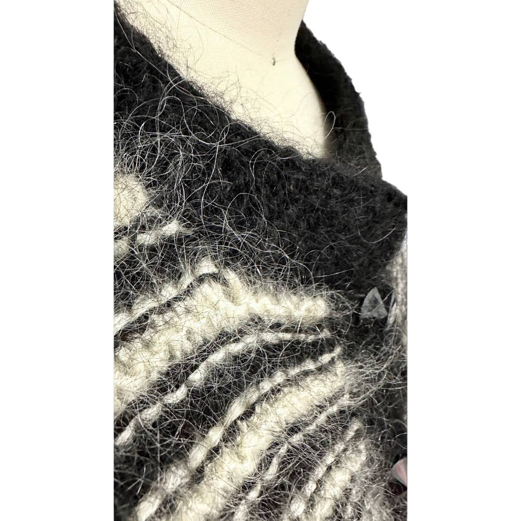 80s VTG Nannell Mohair Lined Sweater Coat Cream/Blk Sz M Striking Stripes New Arrivals Nannell