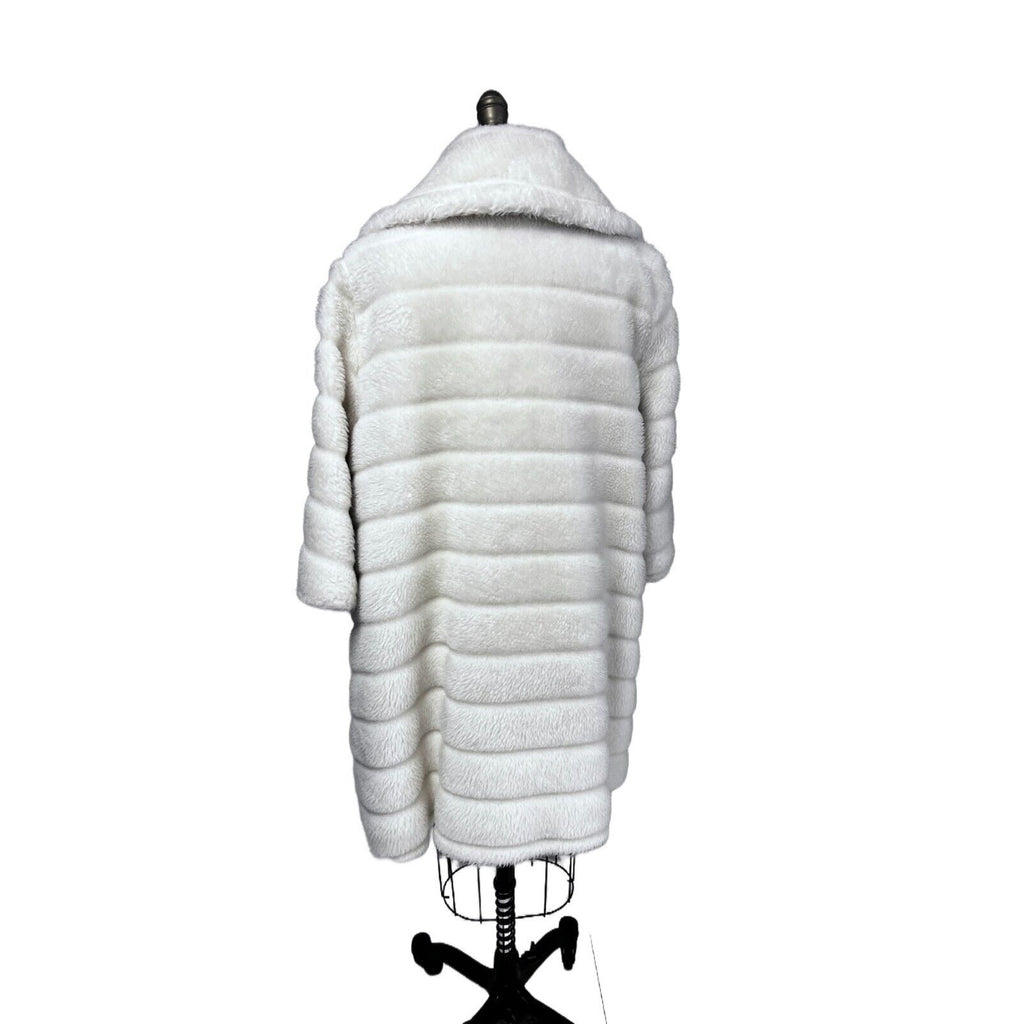 1950s Retro Womens Ivory Swing Coat Faux Fur Huge Buttons S/M 3/4 Bell Sleeves Unbranded