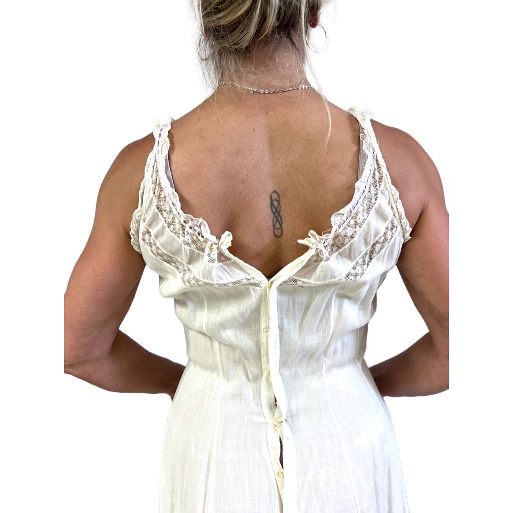 Antique White Cotton Lawn Long Chemise Victorian S/M Handmade