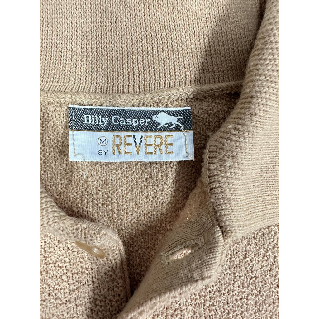 VTG Banlon 70s Billy Casper by Revere Sz M 8 Button Cardi Tan Sweater Billy Casper