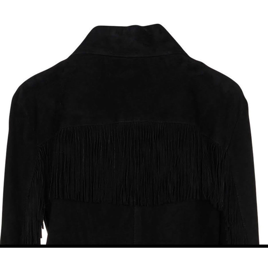 AS65 Black Suede Fringe Moto Jacket Italy NWT 70s Western Rock Glam Small AS65