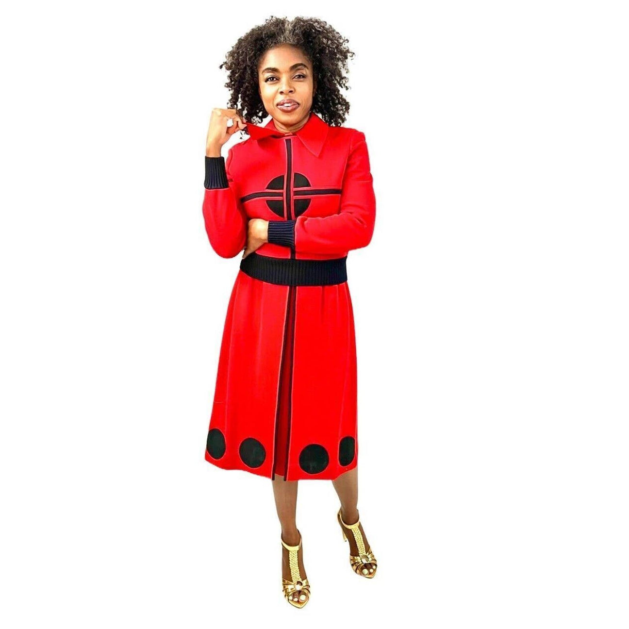 Vintage Bakalli Wool Knit Sweater Dress Set Red Black 1970s Womens M Bakalli