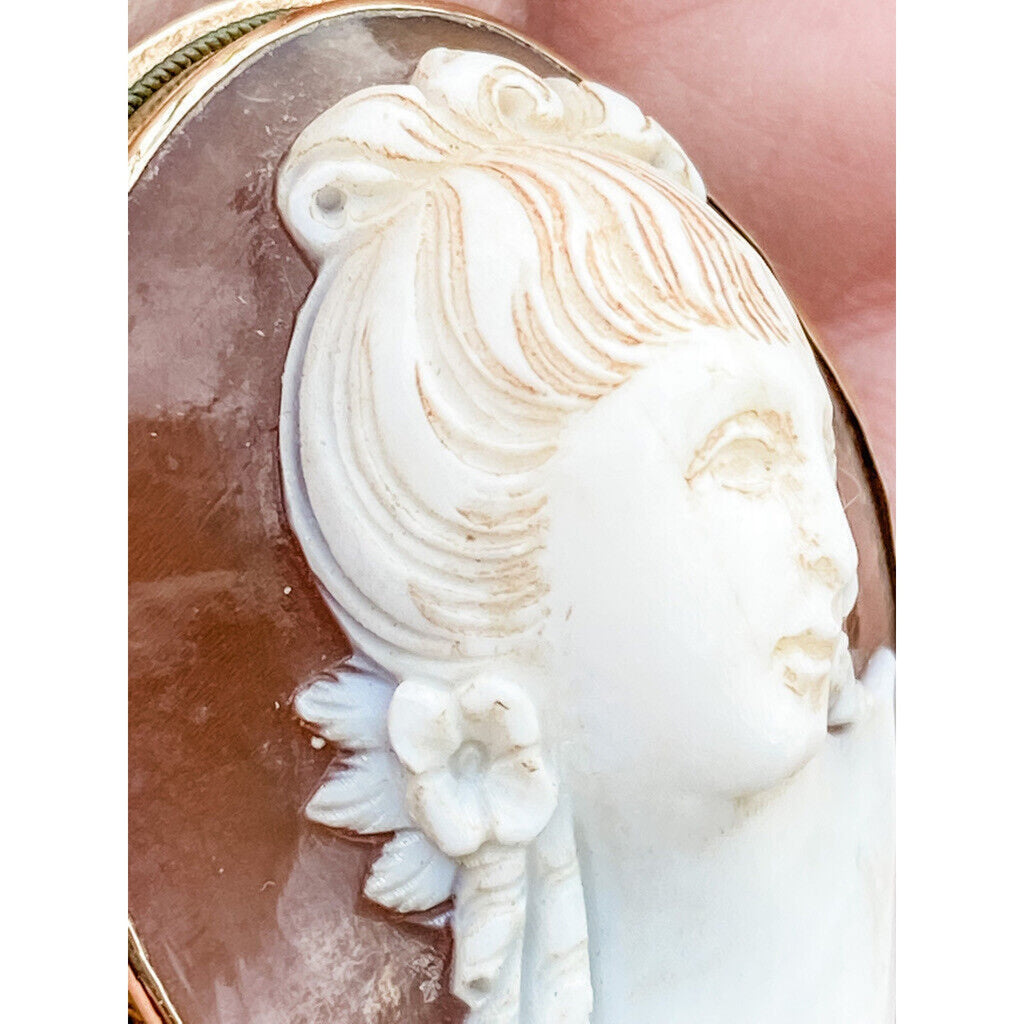 VTG 1800s 14K Gold Cameo Brooch & Earrings Set Grand Tour Roman Classical Beauty Unbranded