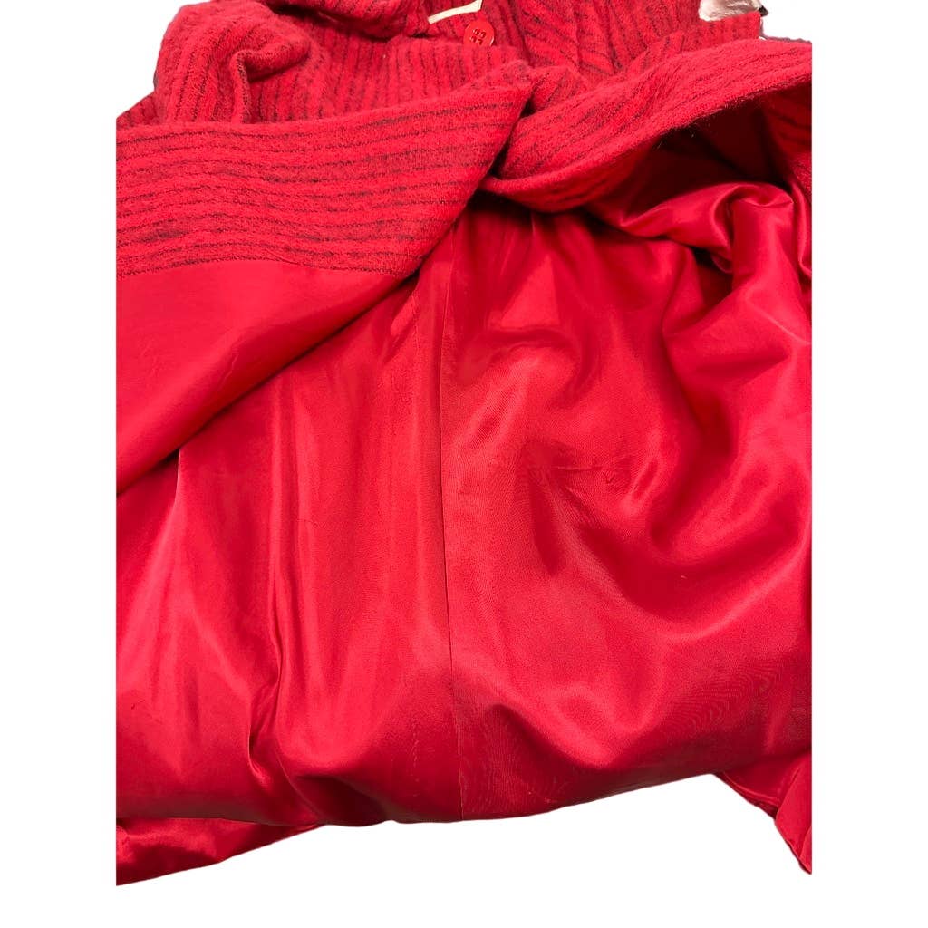 Pauline Trigere Coat Vintage Wool Sz 6/S Red Black Stripe Fuzzy 1970s-80s Pauline Trigere