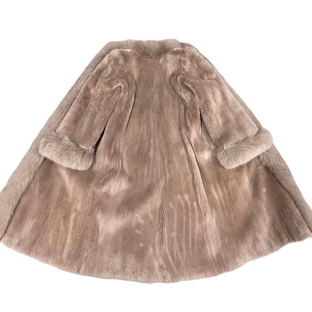 Exquisite Vintage Long Beige Blush Sheared Beaver Coat with Fox Trim Women's Small Unbranded