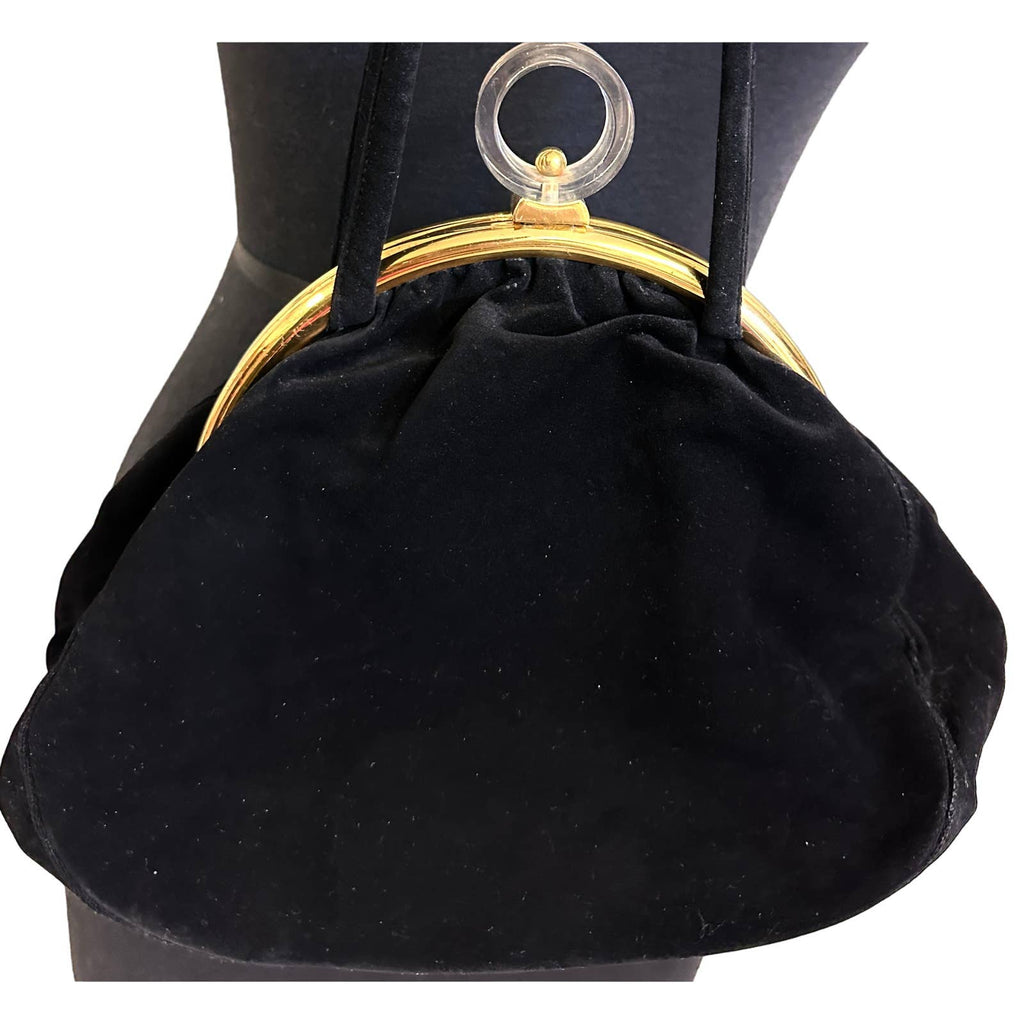 VTG 1940s Black Top Handle Purse Gold Frame Lucite Circle Clasp New Arrivals The Best Vintage Clothing