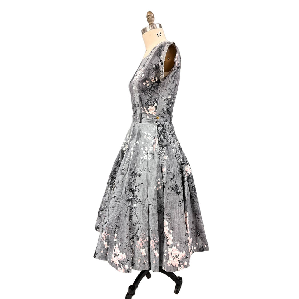 1950s VTG Philmont Sportswear of Miami Grey/Pink Floral Circle Skirt Set M/L Philmont Sportswear