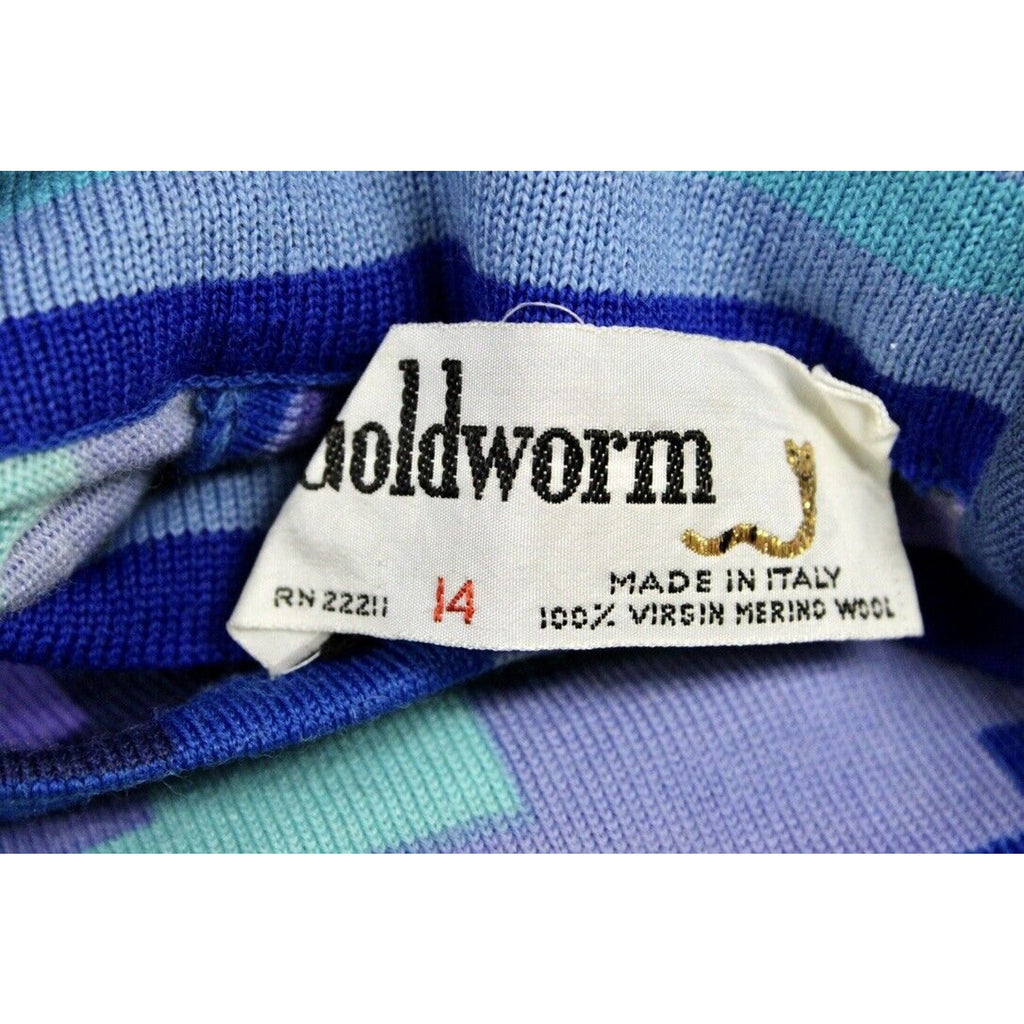 VTG 1970s GOLDWORM KNIT Italy Blue Geometric MAXI-DRESS Sz M Goldworm
