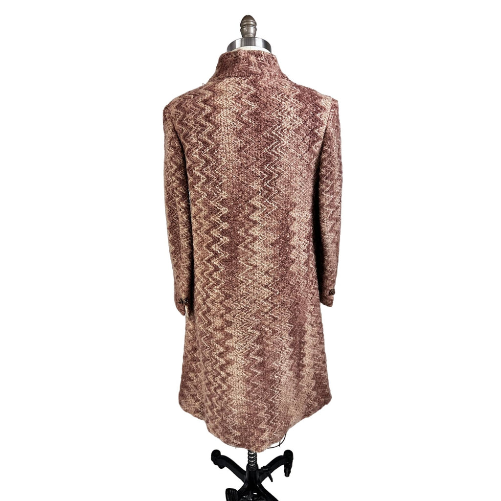 VTG 1970s Retro Womens Coat Rusty Zigzag Woven Wool w/ Rhinestone Cone Buttons Sz S/M coat Handmade
