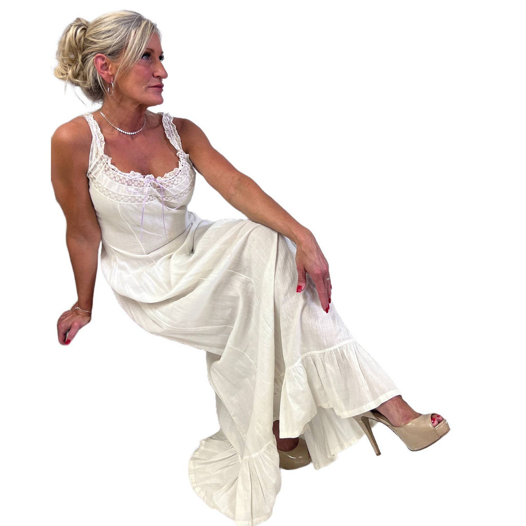Antique White Cotton Lawn Long Chemise Victorian S/M Handmade