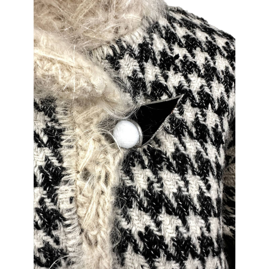 80s VTG Mohair /Wool Reversible B&W Houndstooth/ Cream Sweater Coat Womens L/XL New Arrivals Unbranded