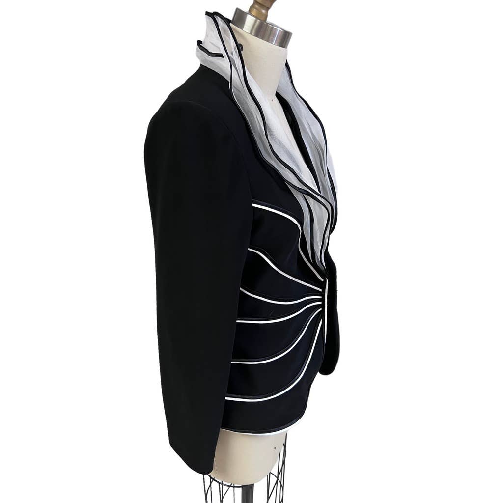 Vtg Victor Costa Stunning Black & White Evening jacket Wavy Lines Sz M 90s Victor Costa