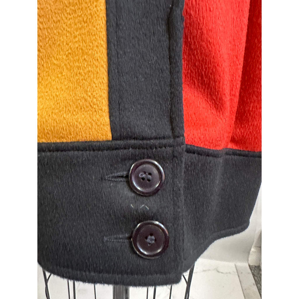 80s Vtg Retro Steve Evans Color Block Wool Coat Womens L Orange Yellow Black coat Steve Evans