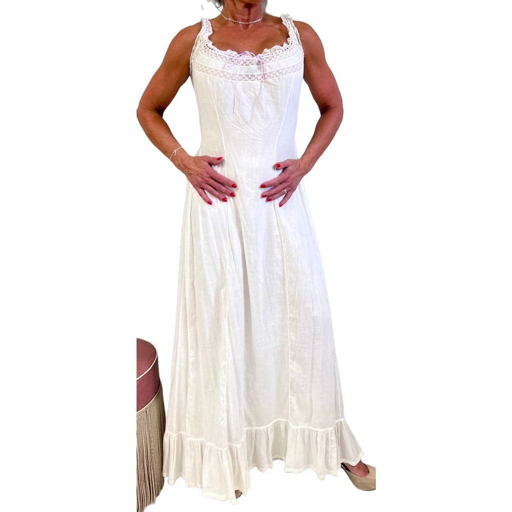Antique White Cotton Lawn Long Chemise Victorian S/M Handmade