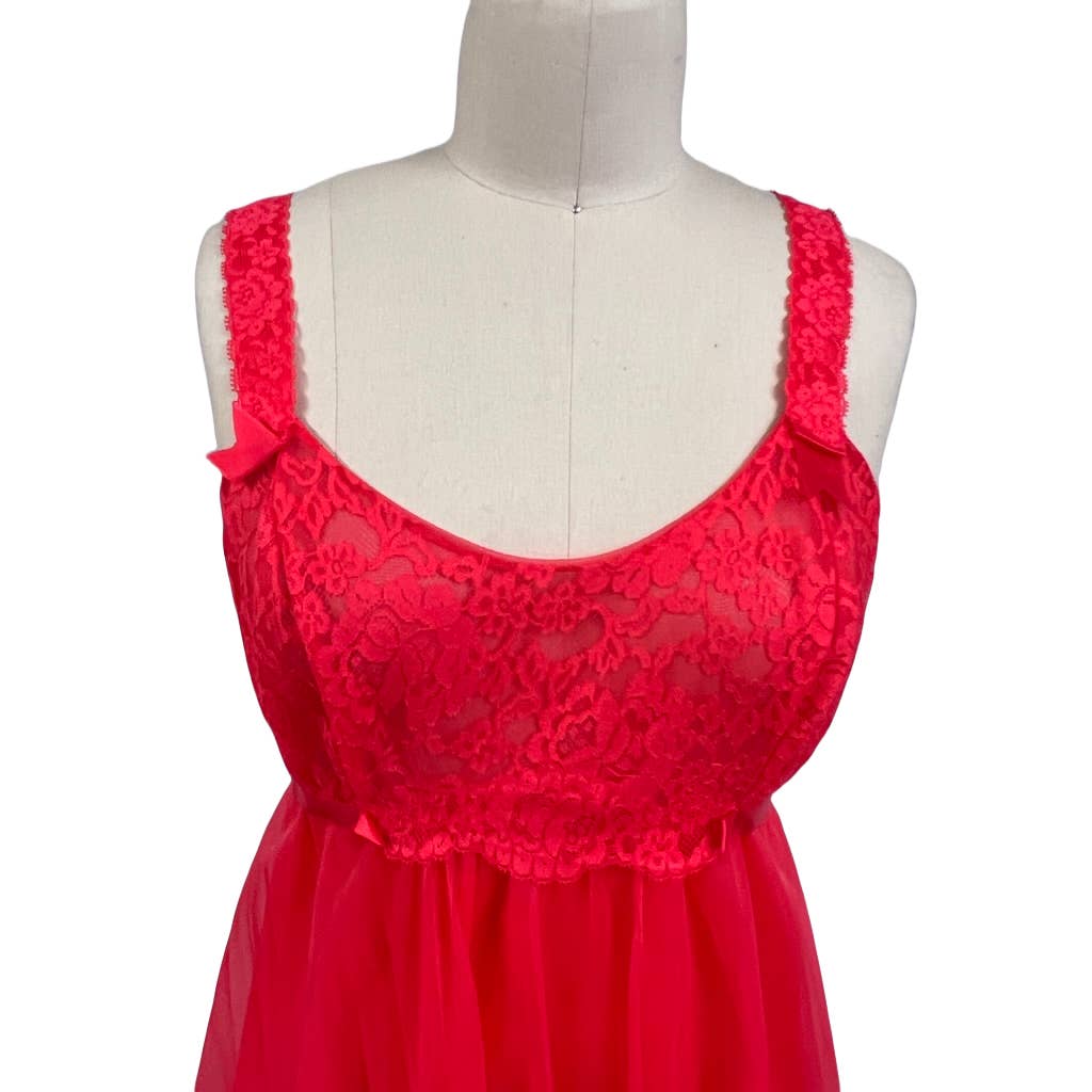Vintage Vanity Fair 1950s Red Sheer Nylon Tricot Nighty Sexy 2 Layer 34 NWOT Vanity Fair