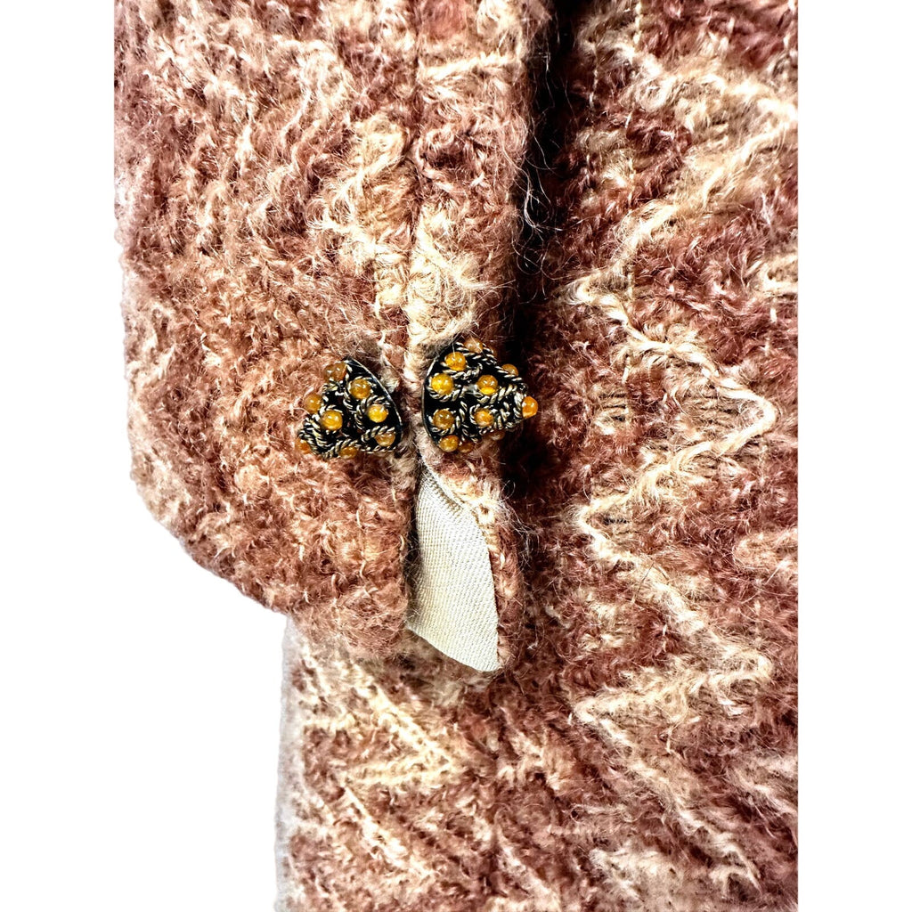 VTG 1970s Retro Womens Coat Rusty Zigzag Woven Wool w/ Rhinestone Cone Buttons Sz S/M coat Handmade