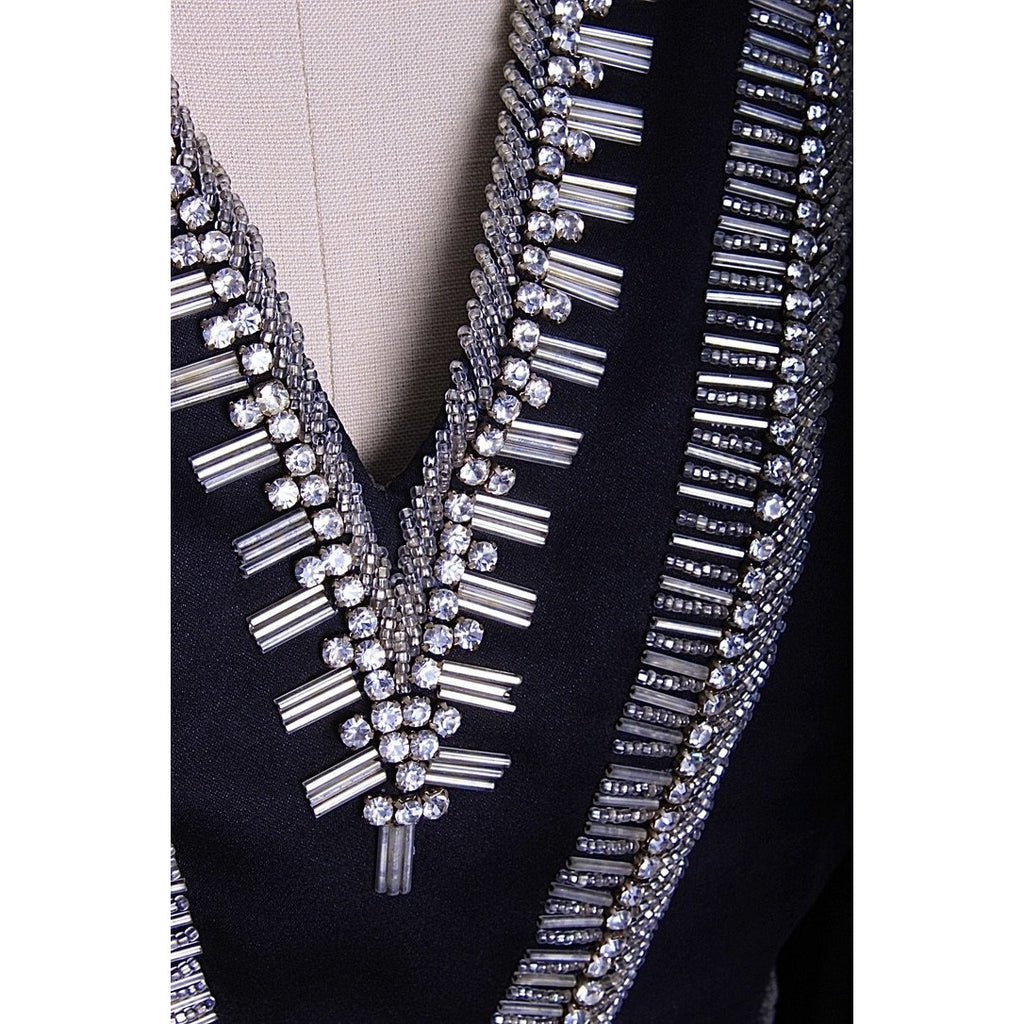 Vintage Cocktail Mini Dress LBD Black & Rhinestones Mini 1960s 34-28-Free S/M Women's The Best Vintage Clothing