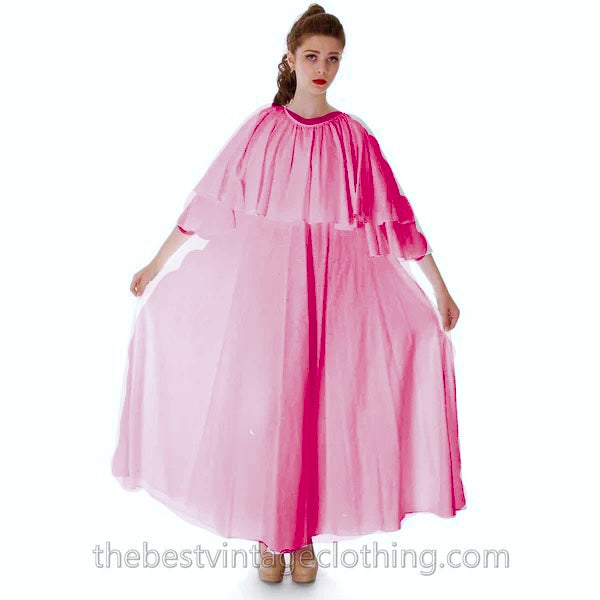 Fab Vintage Vuokko Designer Angel Sleeve Cape Gown Pink Cotton Tent Dress S marimekko The Best Vintage Clothing