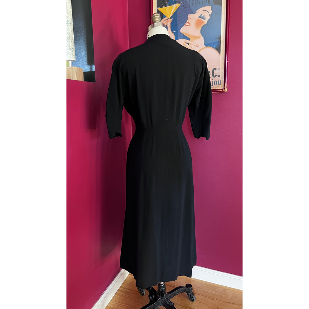 VTG 50s Jeanne Lanvin/Castillo Black Rayon Cocktail Dress Unique Sleeves M 42-31-43 Cart2cart Lanvin