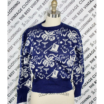 Vintage Ann Arden Gotham Sportswear New Years Eve Theme Sweater Timeless Wool 1940s Guernsey M/L The Best Vintage Clothing