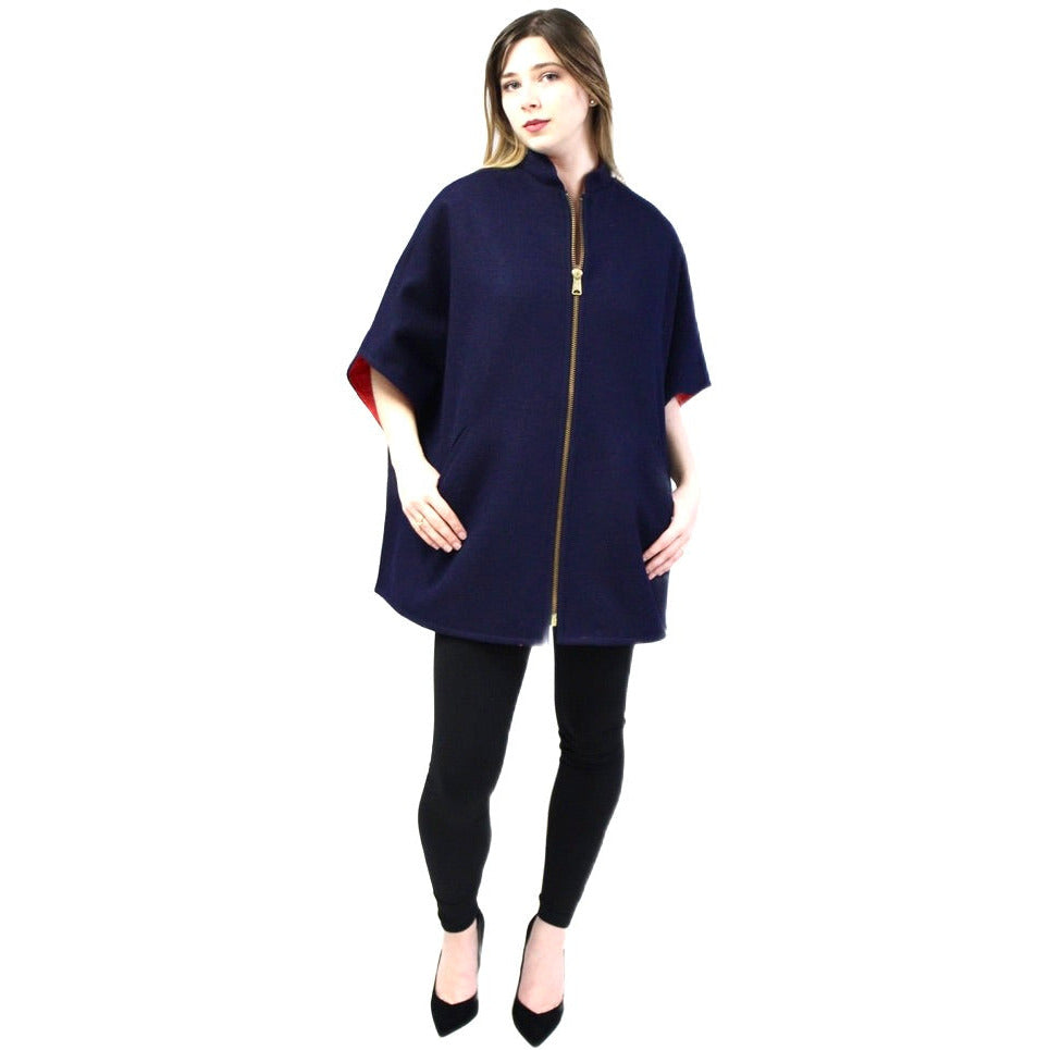 Reversible Vintage Wool Cape Red/Blue 1960s Brass Zipper Mod O/S capes The Best Vintage Clothing