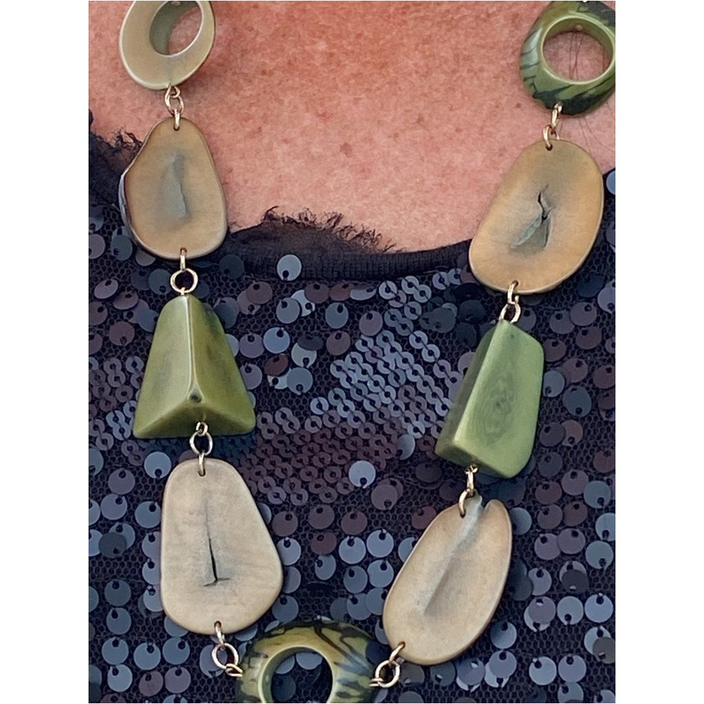 Vintage Necklace Robert Zentall Green Super Chunky Plastic 1970s 28" Jewelry Robert Zentall