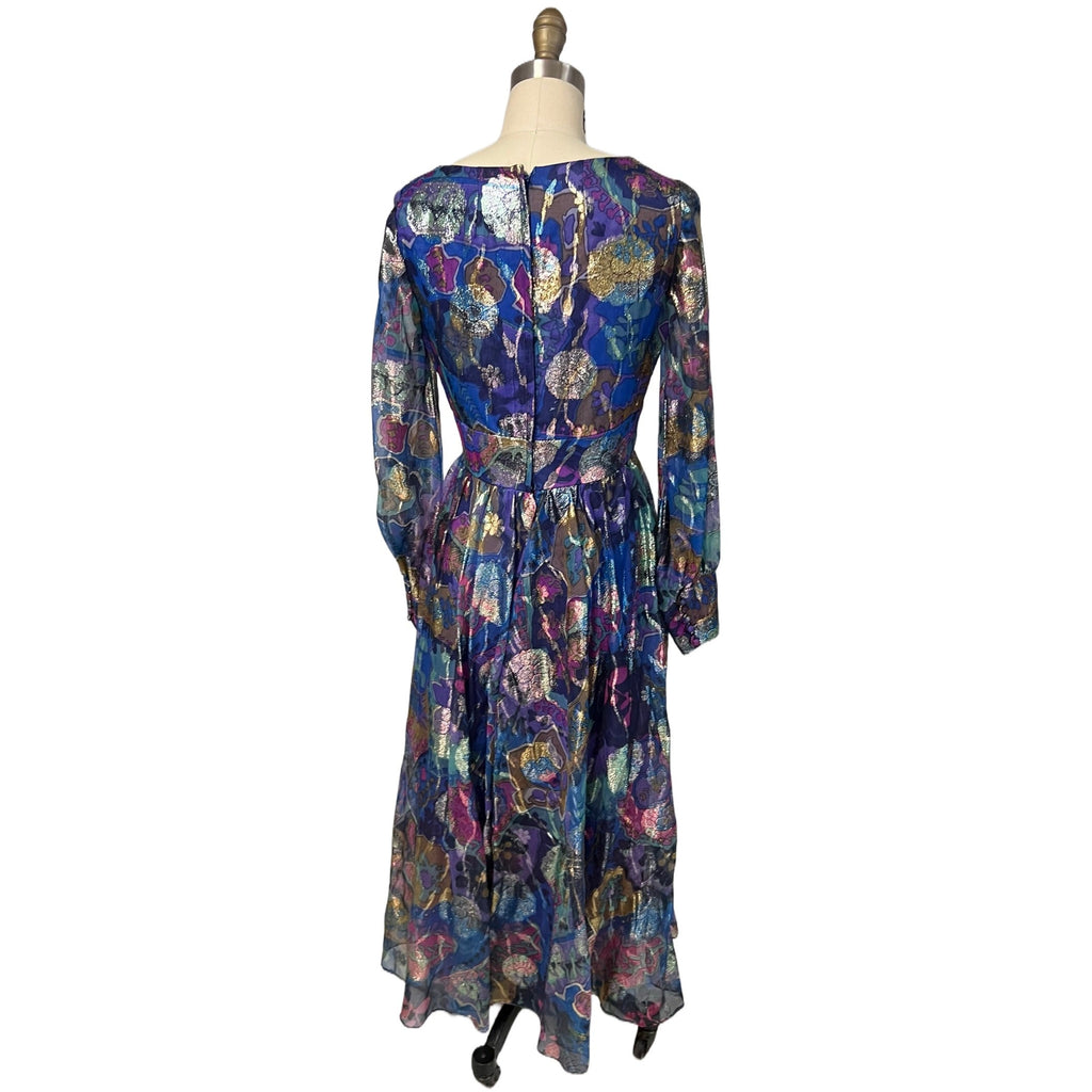 Vintage Metallic Silk Chiffon Designer Gown Hartley Westwood 1970S 34-30-36 1970s Cart2cart Westwood