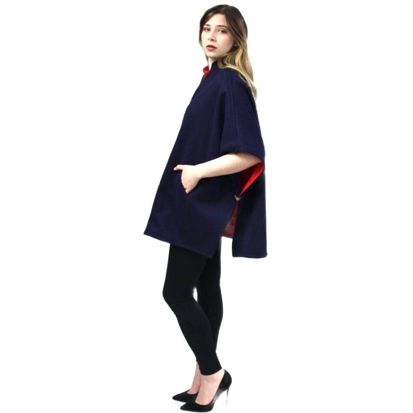 Reversible Vintage Wool Cape Red/Blue 1960s Brass Zipper Mod O/S capes The Best Vintage Clothing