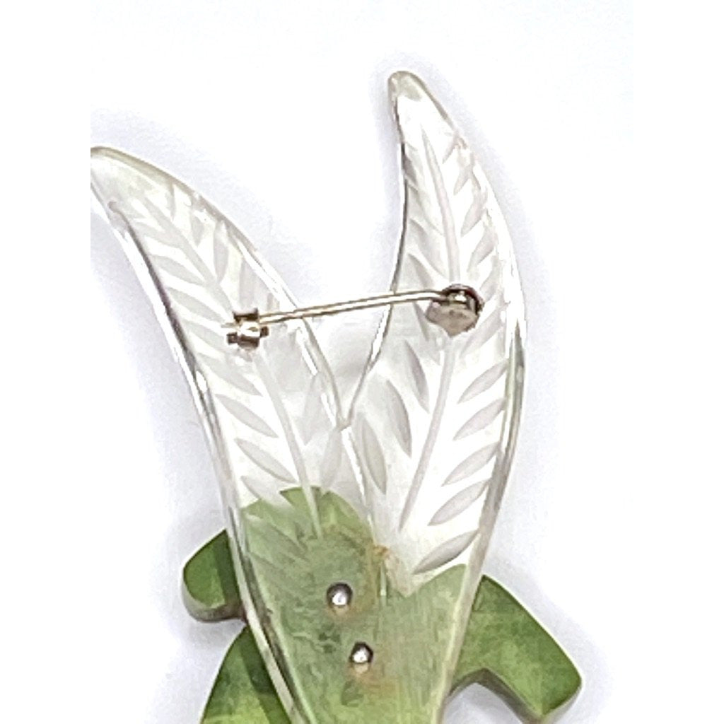 Vintage Clear Lucite/Green Bakelite Leaf Frond Brooch Large 1940S Guernsey Cart2cart The Best Vintage Clothing